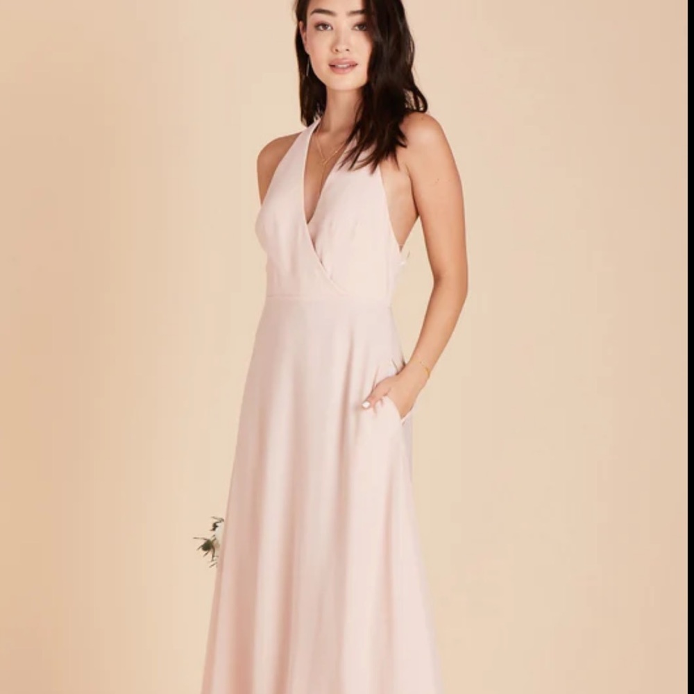 Halter neck pink maxi dress, light pink color by Birdy Grey, Moni style